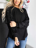 Fashion Sequins Long Sleeve Round Neck Shirt for Women