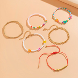 6Pcs/Set Lovely Colorful Layered Seed Beads Flower Bracelets