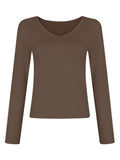 V Neck Slim Fit Stretchy Simple Base Shirt for Women