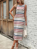 Sleeveless Striped Split Dresses for Ladies