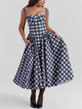 Retro Big Swing Plaid Bustier Dress for Ladies