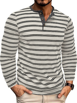 Men's Leisure Three-button Striped Henley Shirts