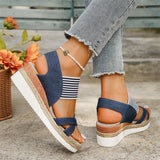 Women's Holiday Leisure Cross Strap Wedge Heel Stripe Sandals