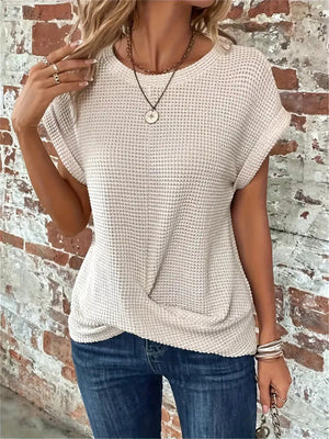 Female Elegant Solid Color Round Neck T-shirts for Summer