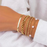 5Pcs/Set Female Pearl Mini Bead Metal Chain Bracelets