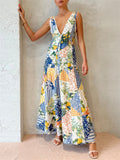 Women's Sunny Sexy Deep V Neck Backless Special Print Long Dress