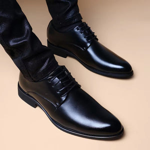 Men's Super Cool Black Pointed Toe PU Leather Dress Shoes