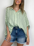 Vintage Vertical Stripe Batwing Sleeve Plus Size Ladies Blouses