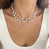 Fashion Star Pendant Imitation Pearls Necklace for Women