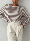 Classic Stripe Round Neck Long Sleeve Sweater for Women