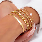 5Pcs/Set Female Pearl Mini Bead Metal Chain Bracelets