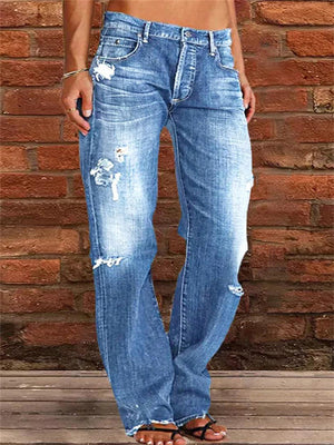 Slim Fit Skinny Ripped Flared Jeans for Ladies