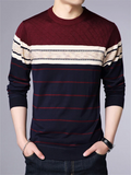 Male Casual Striped Round Neck Knitting Sweater