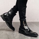 Retro Leather Splicing Brogue Pointed Toe Ankle Boots for Men