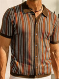 Men's Thai Stripe Lapel Short Sleeve Slim Fit Knit Shirt