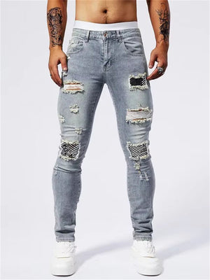 Men's Hip-Hop Style Ripped Patch Stretchy Skinny Jeans