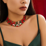 4Pcs/Set Crystal Red Green Bead Christmas Necklaces for Women