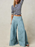 Female Loose Fit Wide Leg Spliced Elastic Waist Jeans