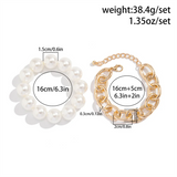 Couple 2pcs/Set Link Chain Elegant Faux Pearl Punk Bracelets