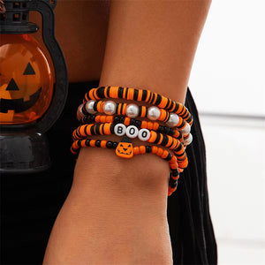 5Pcs/Set Halloween Evil Pumpkin Imitation Pearl Bead Bangles