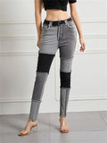 Female Colorblocked Raw Edge Splicing Jeans