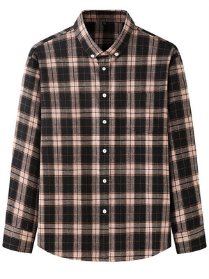 Retro Contrast Color Plaid Lapel Button Up Shirt for Men