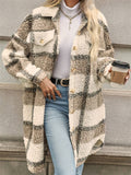 Leisure Contrast Color Plaid Fluffy Coat for Women