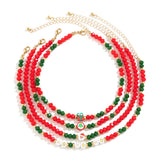 4Pcs/Set Crystal Red Green Bead Christmas Necklaces for Women