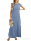 Simple Loose Round Neck Sleeveless Side Split Dress for Women