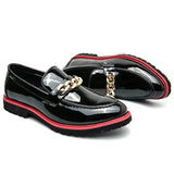 Men's Fashion Black Patent Leather Thick-Soled Dress Shoes