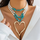 Female Beads Imitation Pearl Heart Shaped Necklaces