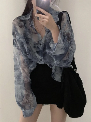 Trendy Sun-proof Clothing Tie Dye Blouses for Ladies