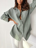 Women's Textured Lapel Roll-up Long Sleeve Blouse