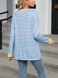 Contrast Color Stripe Chest Pocket Long Sleeve Shirt for Women