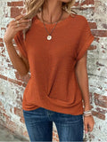 Female Elegant Solid Color Round Neck T-shirts for Summer