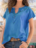 Ethnic Style Totem V Neck Short Sleeve Summer Shirt for Female