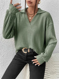 Women's Solid Color V Neck Striped Texture Long Sleeve Shirt