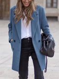 Women's Autumn Solid Color Notched Lapel Mid-Length Woolen Coat