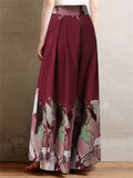 Ladies Contrast Color Front Lace Up Elegant Wide Leg Pants