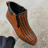 Men's Hand-Woven Side Zipper PU Leather High-Top Boots