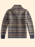 Male Retro Turn-down Collar Button Up Jacquard Sweater