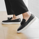 Smooth Leather Tassels Slip-on Flats for Male