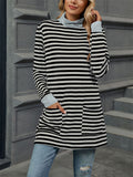 Autumn Slim Fit Long Sleeve High Collar Stripe Shirt for Women