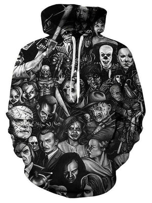 Creepy Clown & Scary Women Print Street Hoodies for Men