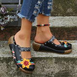 Leisure Flower Decoration Round Toe Wedge Heel Sandals for Ladies