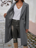 Ladies Autumn Elegant Lapel Flap Pocket Woollen Coat