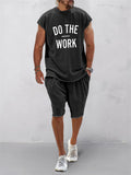 Male "Do The Work" Letter Print Shirt Shorts Sports Suit