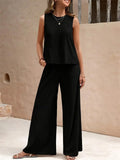 Women's Elegant Solid Color Sleeveless Shirt + Casual Pants