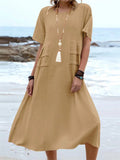 Holiday Solid Color Round Neck Loose Dress for Women