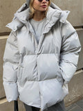 Women's Oversized Detachable Hat Zip-Up Warm Padded Coat